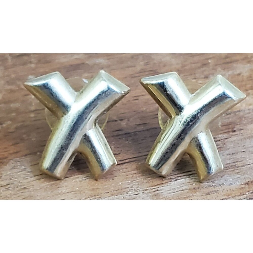 Vintage Earrings Goldtone Letter "X" Kisses 1/2" Post 80s 90s Fashion Valentine